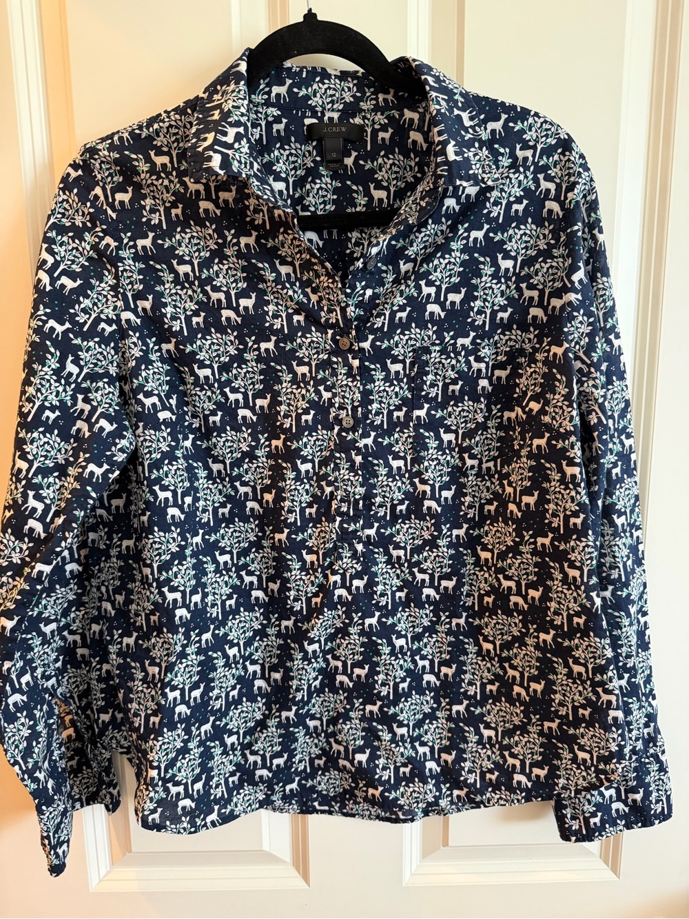J. crew 100% cotton long sleeve deer print blouse. Size 12